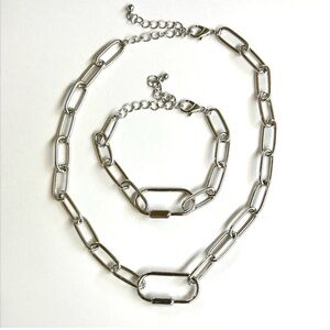 Silver Chain Necklace and Bracelet Set